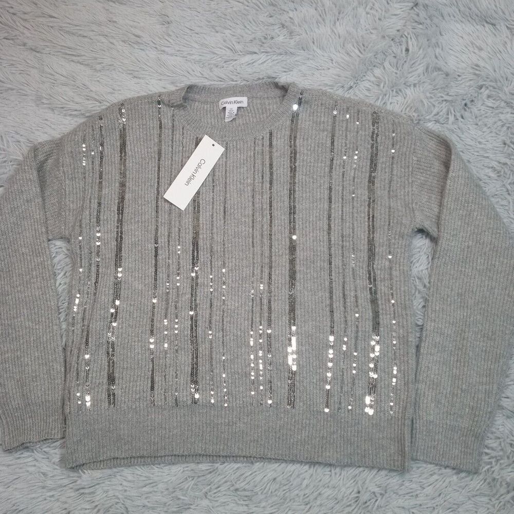 Calvin Klein‎ Sweater Womens S Gray Sparkly Cozy Comfort Casual Oversized New